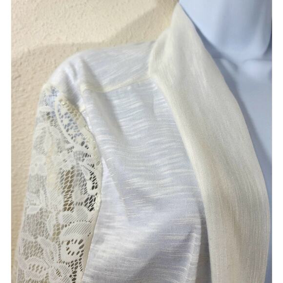 French Laundry White Slub Knit Open Front Cardigan Sweater 14 16 Lightweight - Picture 6 of 6